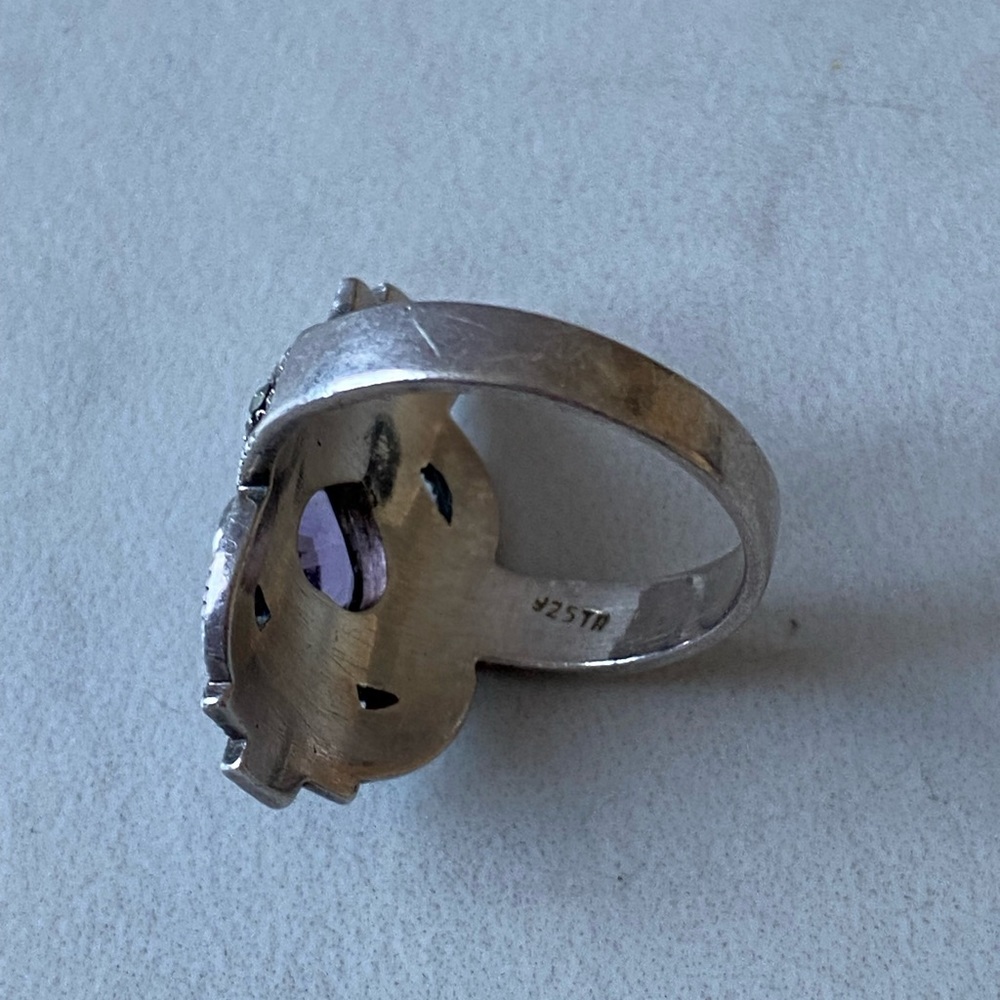Vintage 925TR Mexico sterling silver amethyst marcasite ring - Picture 9 of 13